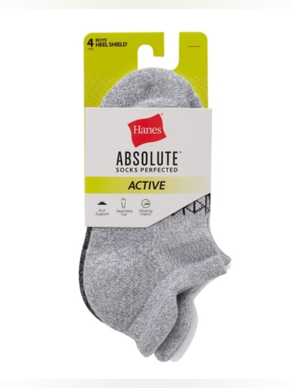 Hanes Kids Active No-Show Athletic Socks - Gray (4 Pack) Sz S